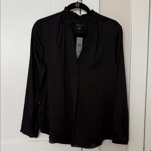 Ann Taylor Black Blouse with Ruffled Neckline - PL